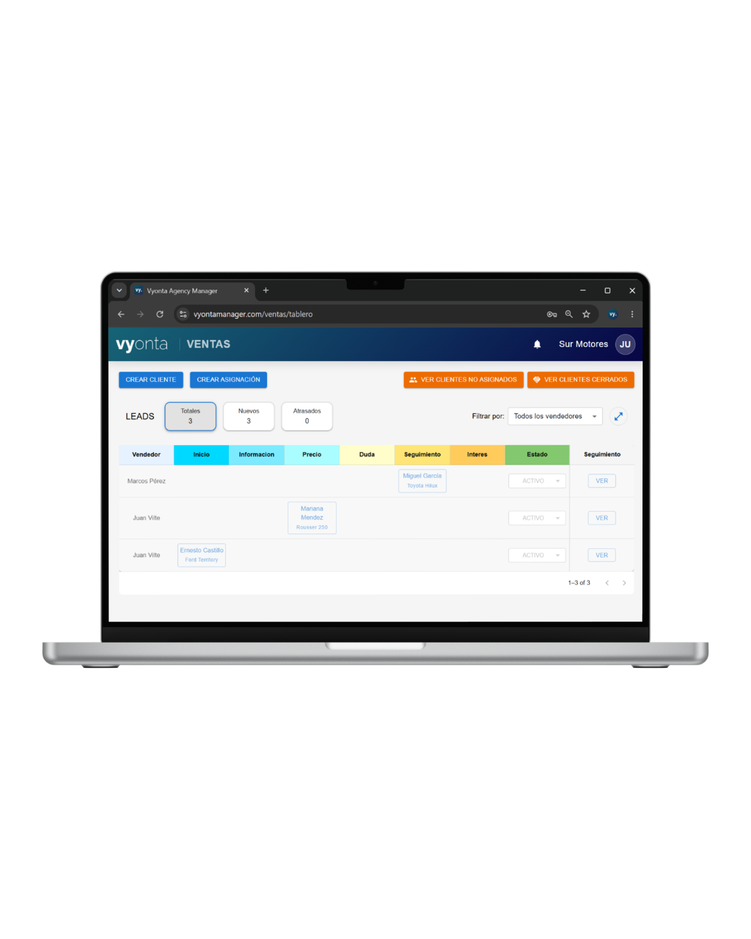 Vyonta Manager — panel de gestión comercial